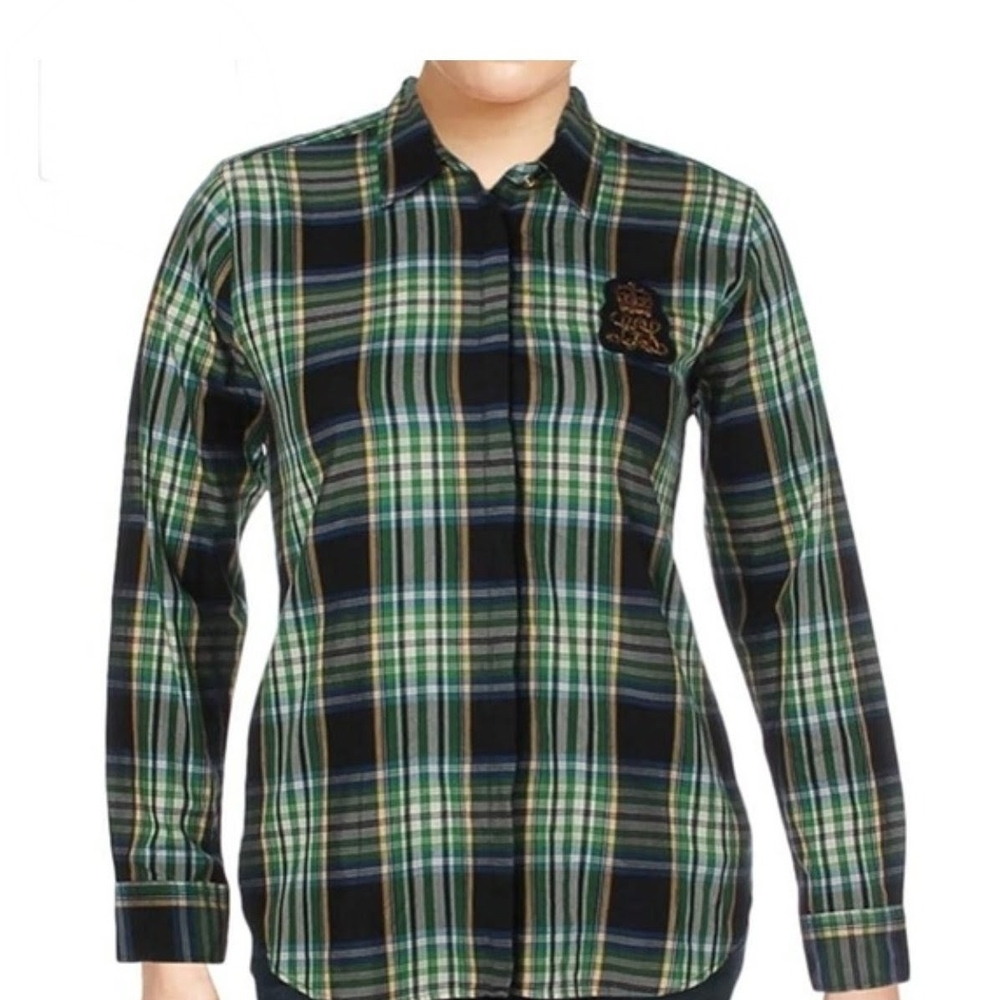 Lauren Ralph Lauren Black and Green Plaid Shirt